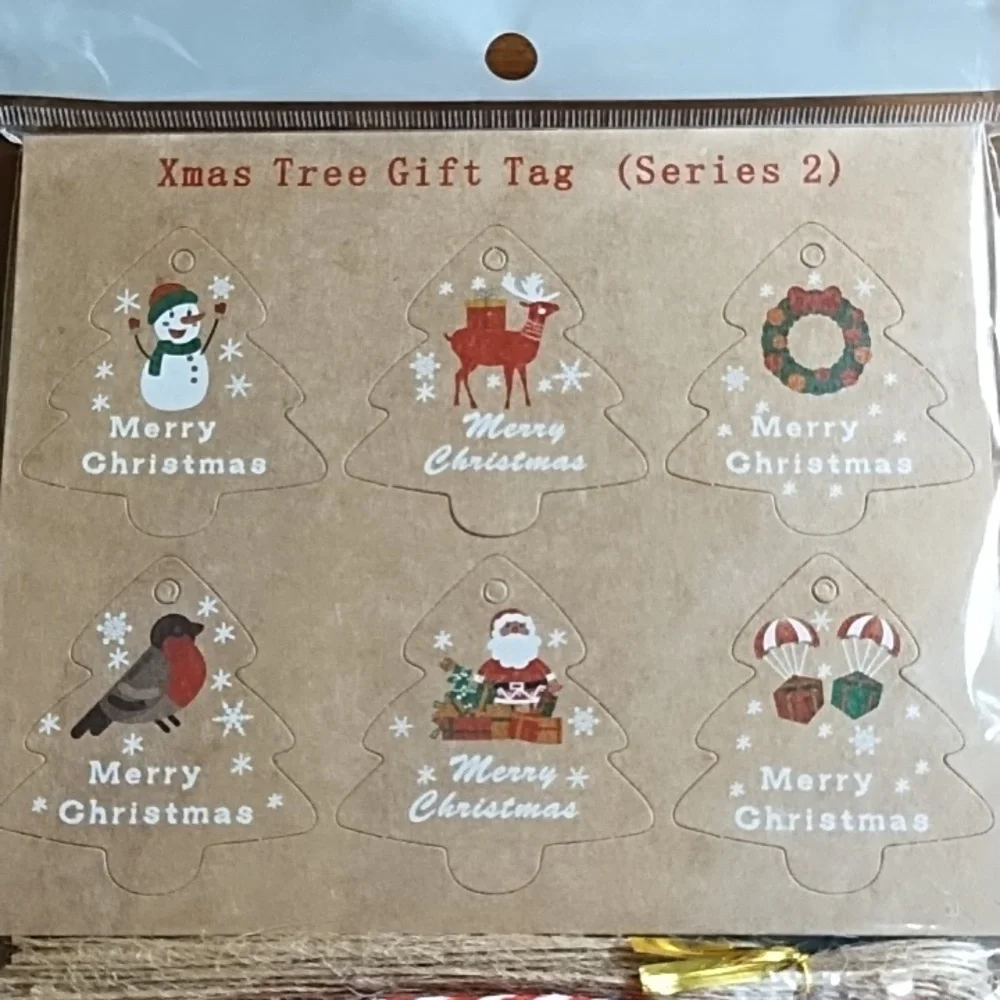 Christmas Tree Gift Tags 120 Count Brown Craft Paper Ribbon Twine Red Green